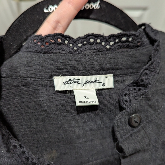 Black Ruffled Button Down Blouse - Picture 4 of 6